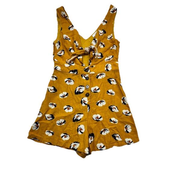 LUSH Womens Size Small Yellow Romper Knot Linen Front Shorts Boho Beach - Picture 1 of 10